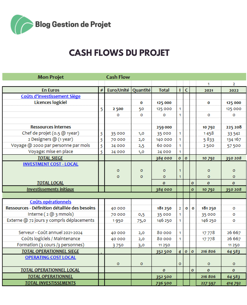 cash flows du projet