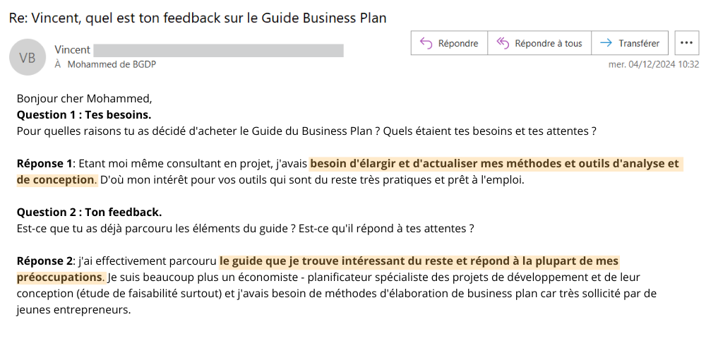 témoignage guide business plan
