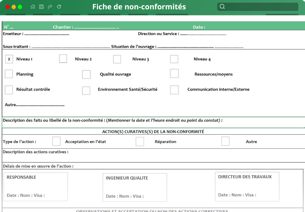 Fiche de non-conformités Fiche de non-conformités
