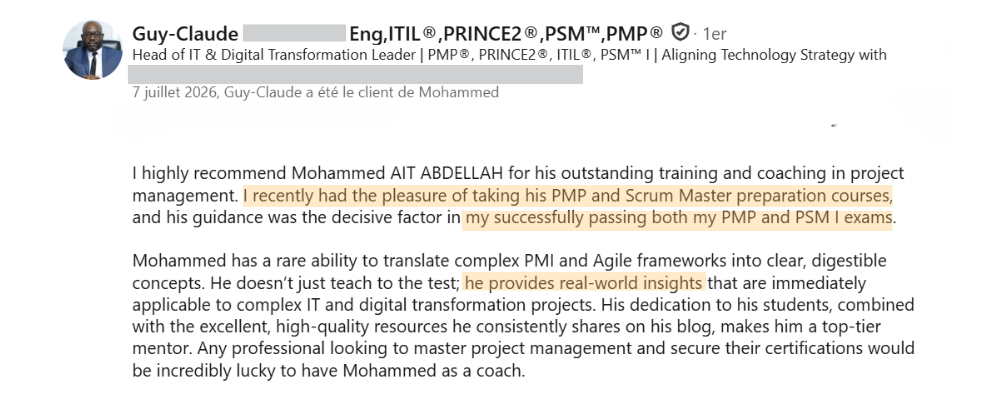 testimonial Guy claude pmp