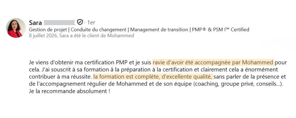 testiomonial Sara PMP
